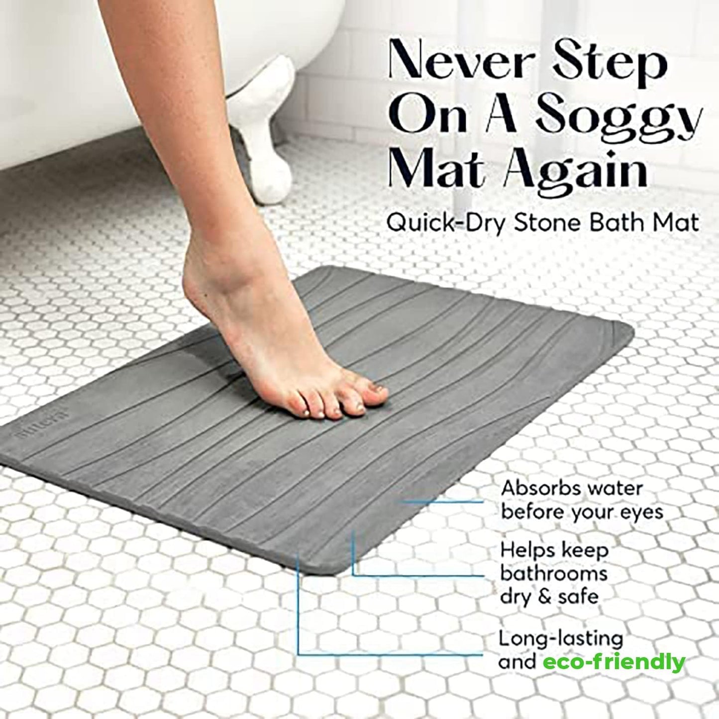 Gray Stone Bath Mat – Quick-Dry, Ultra-Absorbent, Non-Slip Design