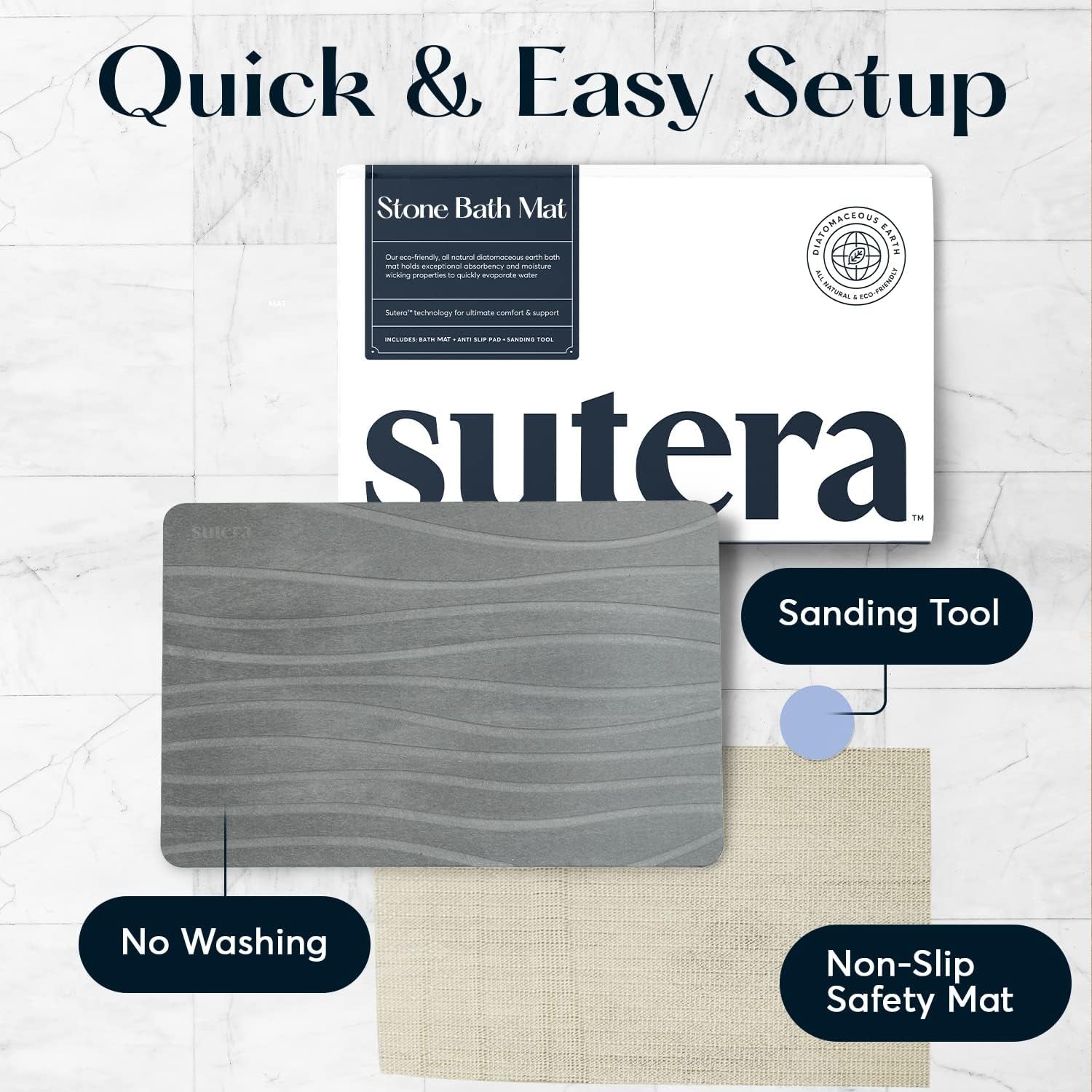 Gray Stone Bath Mat – Quick-Dry, Ultra-Absorbent, Non-Slip Design